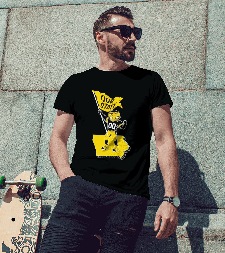 Herky The Hawk Flag Our State Iowa Map T-Shirt