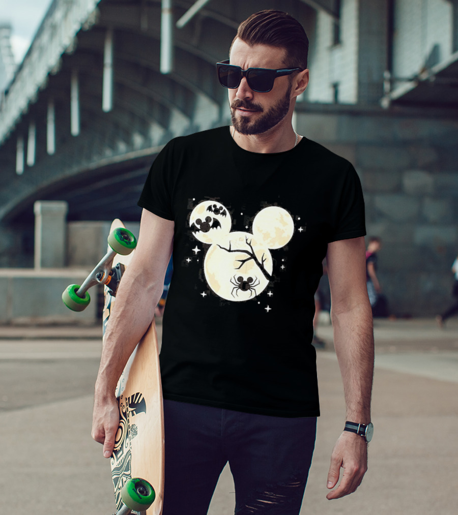 Mickey Mouse Moon Head Halloween Bat Spider Disney T-Shirt