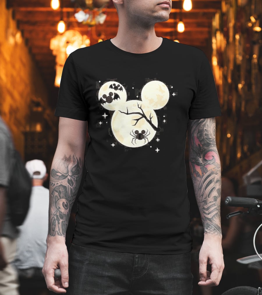 Mickey Mouse Moon Head Halloween Bat Spider Disney T-Shirt