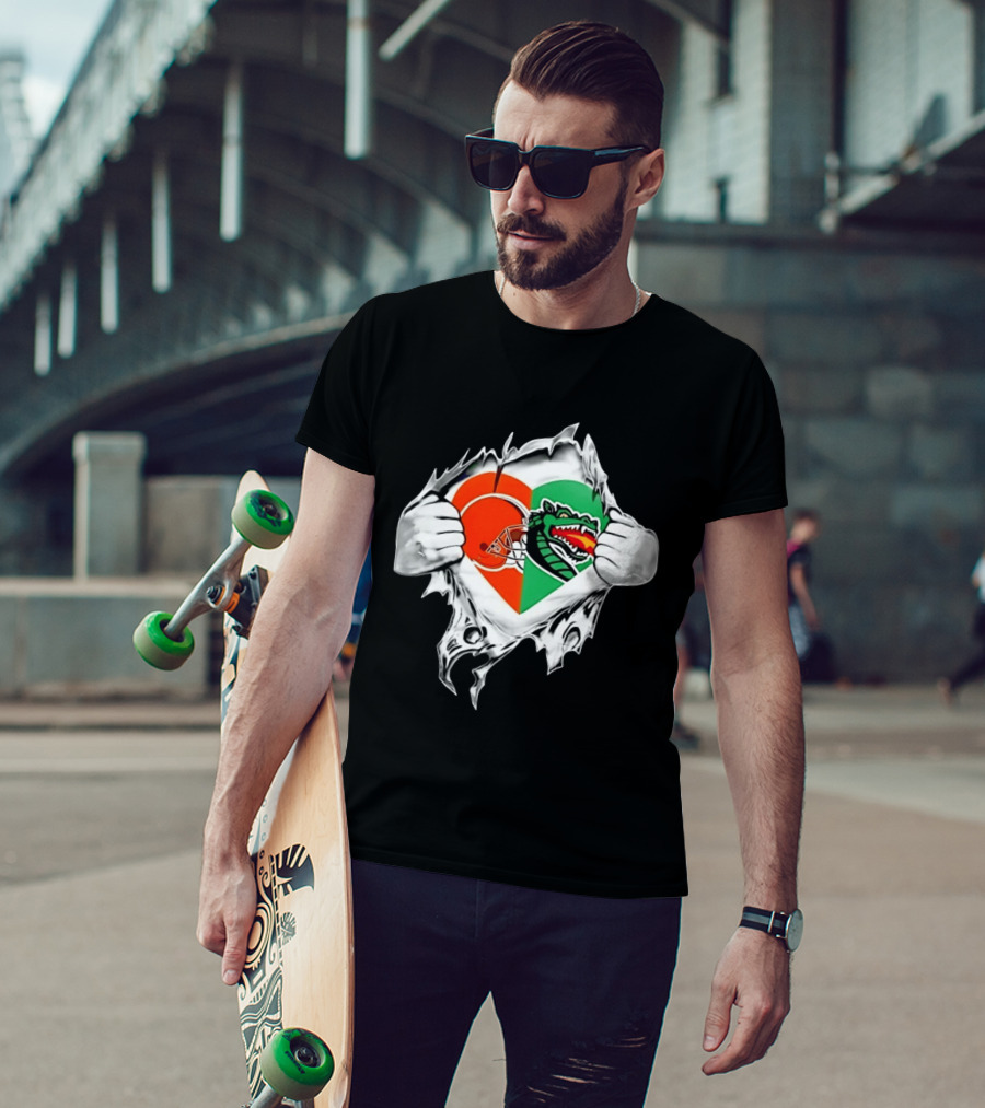 Cleveland Browns UAB Blazers Heart Superman Chest Rip T-Shirt