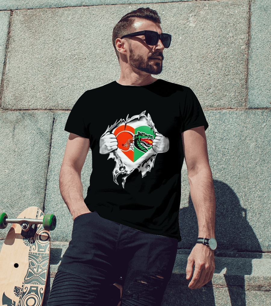 Cleveland Browns UAB Blazers Heart Superman Chest Rip T-Shirt