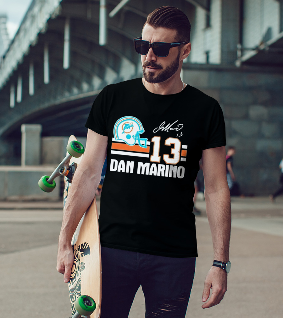 Miami Dolphins Dan Marino 13 Helmet Signature T-Shirt