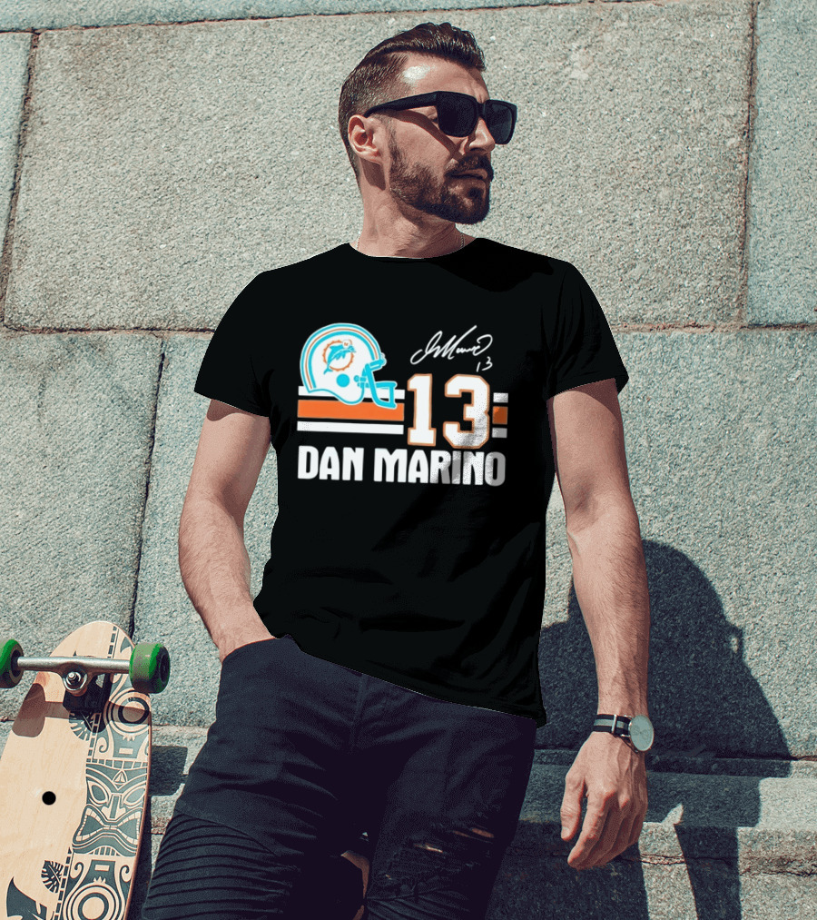 Miami Dolphins Dan Marino 13 Helmet Signature T-Shirt