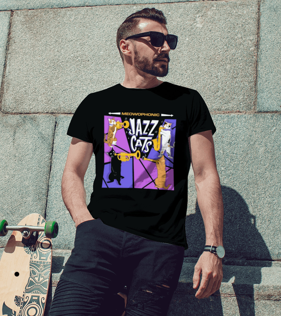 Meowophonic Jazz Cats Playing Trumpets And Saxophones T-Shirt