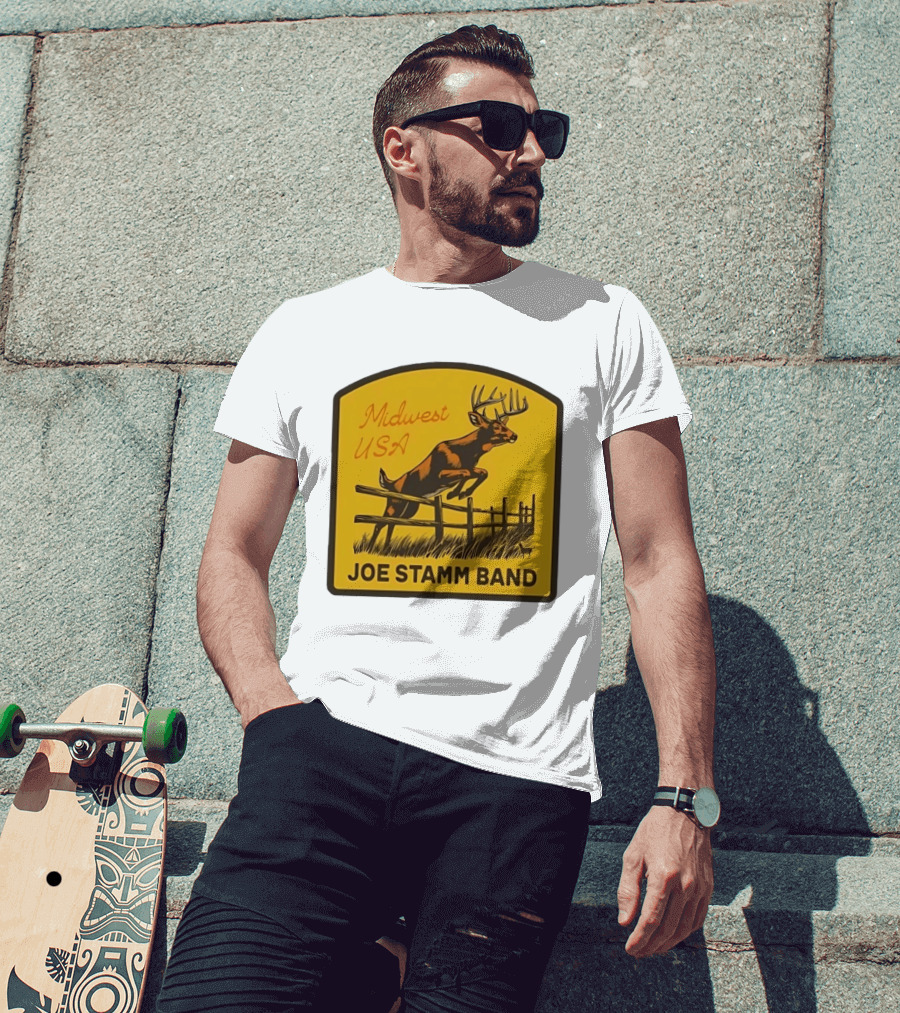 Joe Stamm Band Midwest USA Deer Jumping Fence Over Farm Field T-Shirt