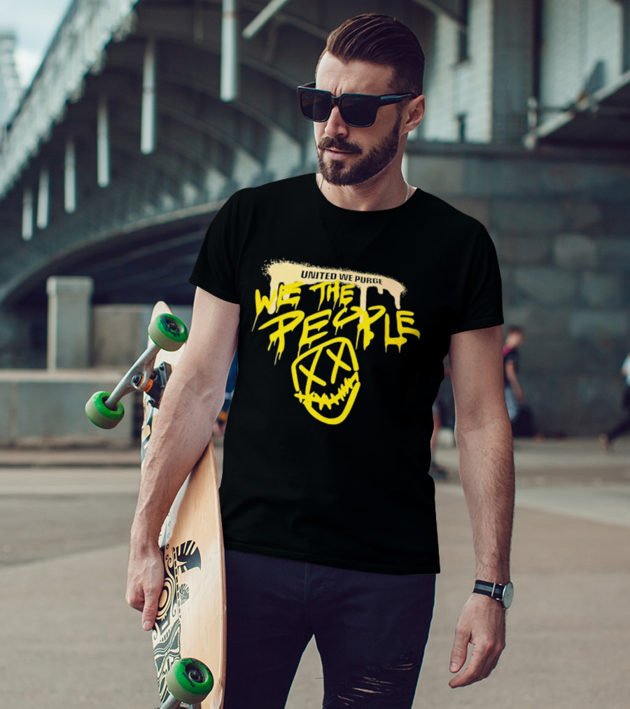 United We Purge We The People Horror Movie Mask Dripping Yellow T-Shirt