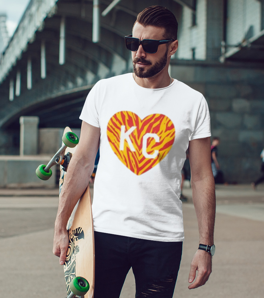 Made In KC Red Yellow Stripes Heart Charlie Hustle T-Shirt