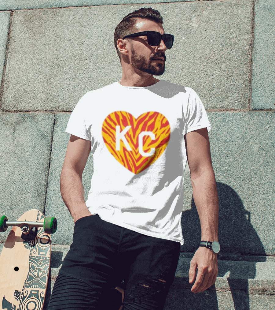 Made In KC Red Yellow Stripes Heart Charlie Hustle T-Shirt