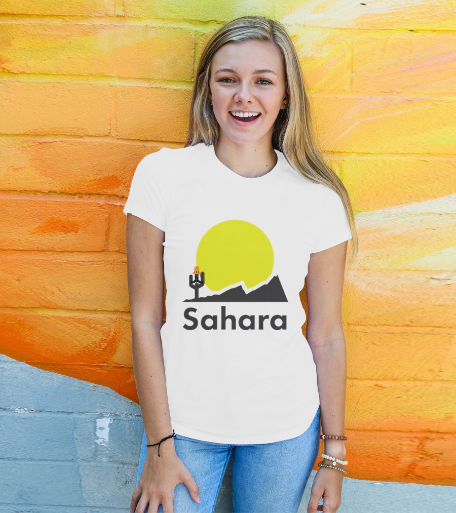 Sahara Desert Cactus Pixel Art With Sombrero Sunset Scene T-Shirt