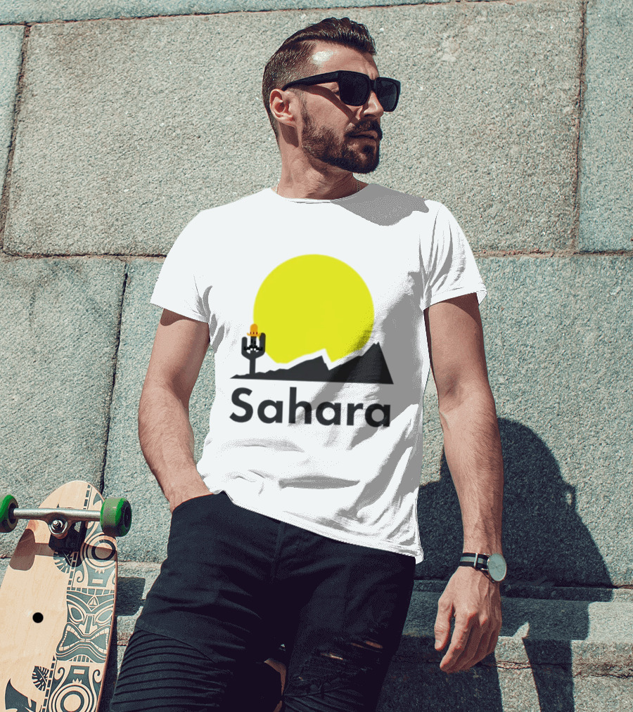 Sahara Desert Cactus Pixel Art With Sombrero Sunset Scene T-Shirt