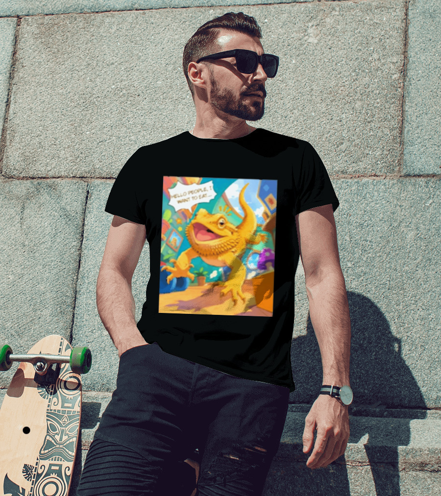 Bearded Dragon Hello People I Want To Eat Funny Lizard Cartoon T-Shirt