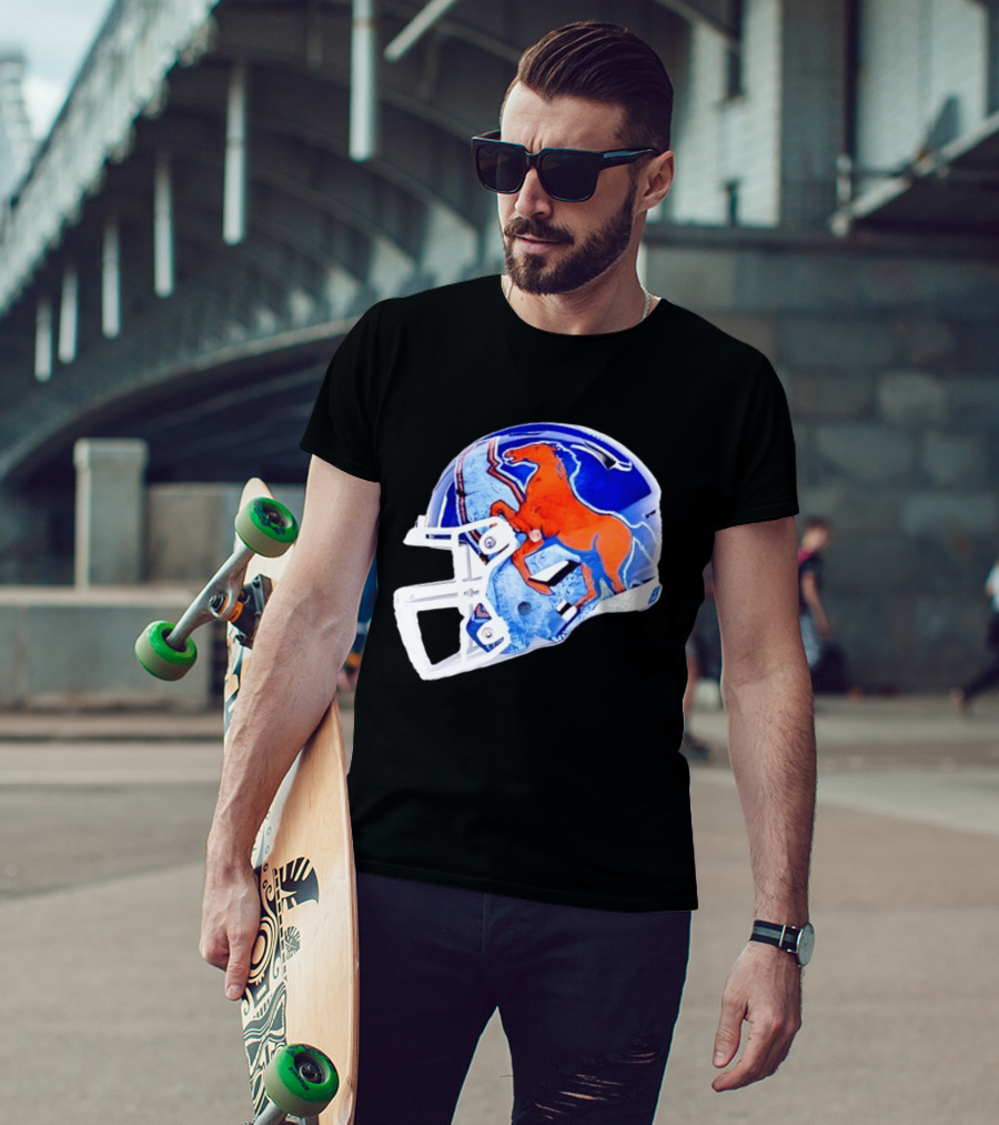 Denver Broncos Horse Helmet Blue And Orange NFL Team Gear T-Shirt