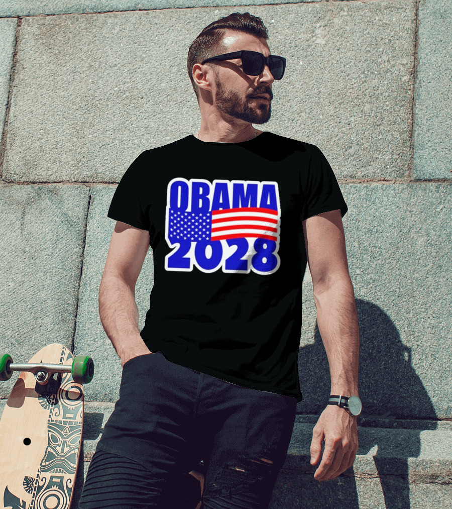 Obama 2028 American Flag Campaign T-Shirt