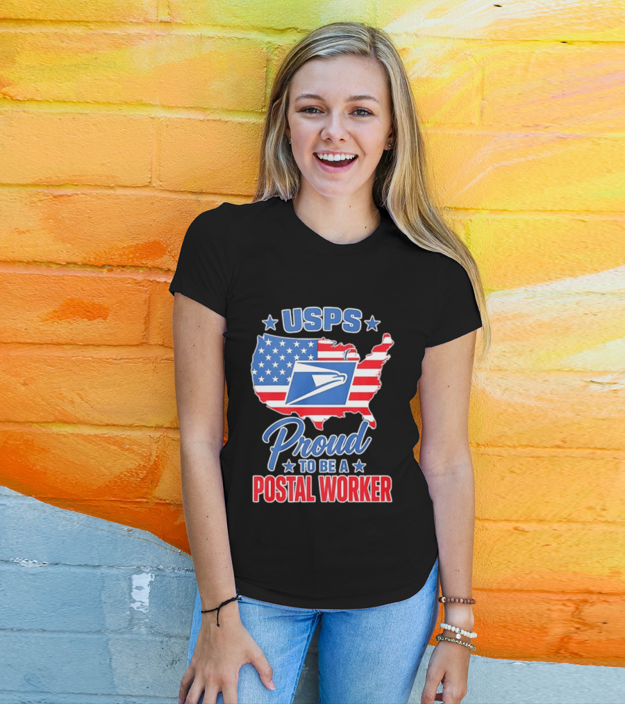 USPS Proud Postal Worker Mail Carrier USA Map T-Shirt