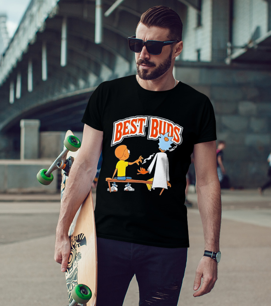 Rick And Morty Best Buds Adult Swim Cartoon Smoking Bench Scene T-Shirt