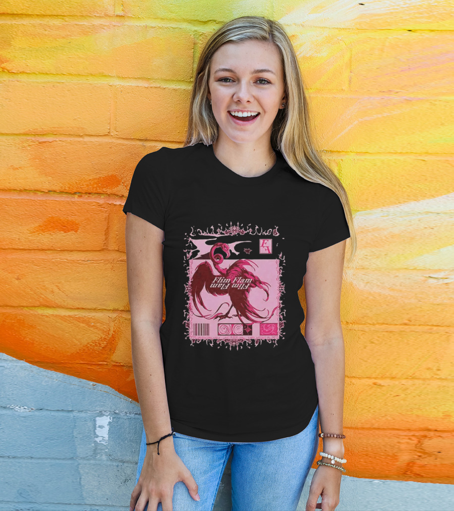 Flim Flam Flamingo Barcode Pink Swirl Border T-Shirt