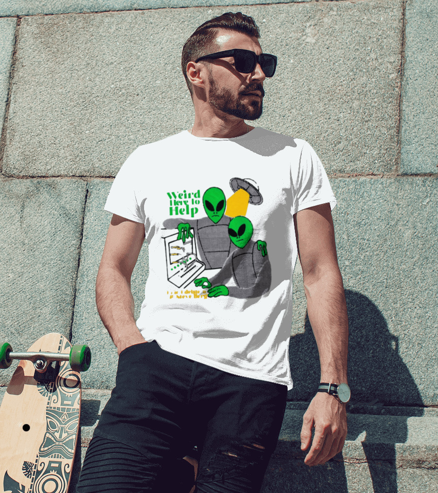 Weird Here To Help Alien Computer UFO T-Shirt
