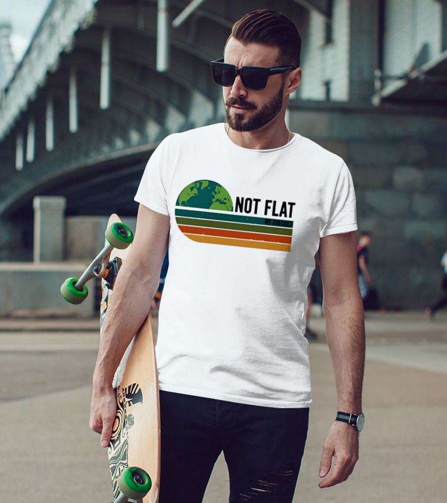 Not Flat We Checked Earth Globe Retro Stripes T-Shirt