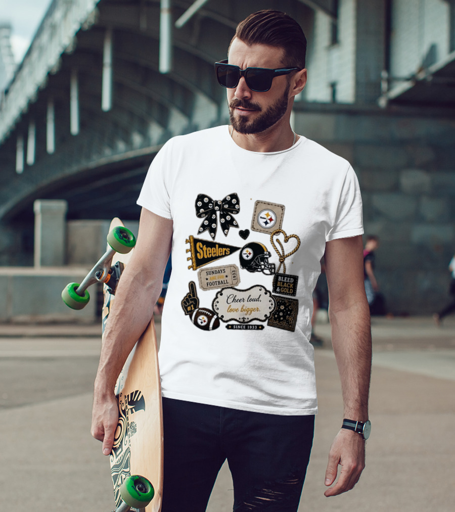 Pittsburgh Steelers Cheer Loud Love Bigger Steelers Sundays Are For Football Bleed Black And Gold Since 1933 T-Shirt