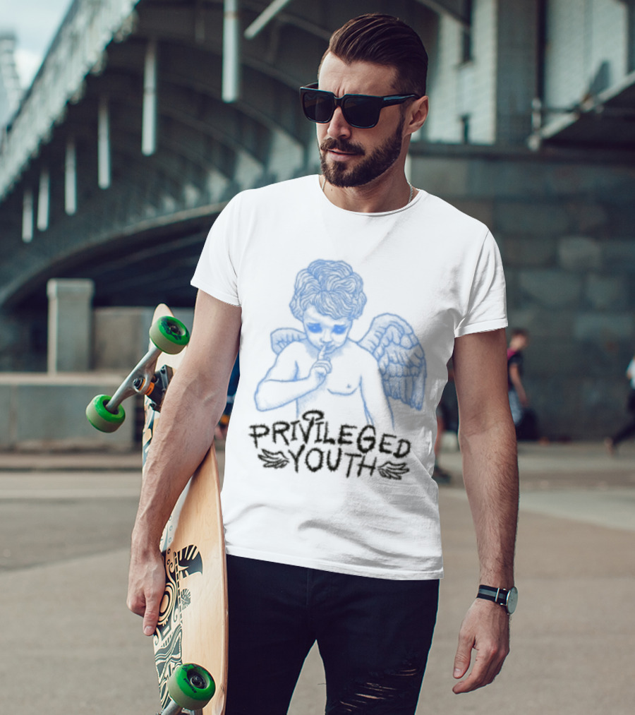 Privileged Youth Angel Blue Winged Figure Cream Color T-Shirt