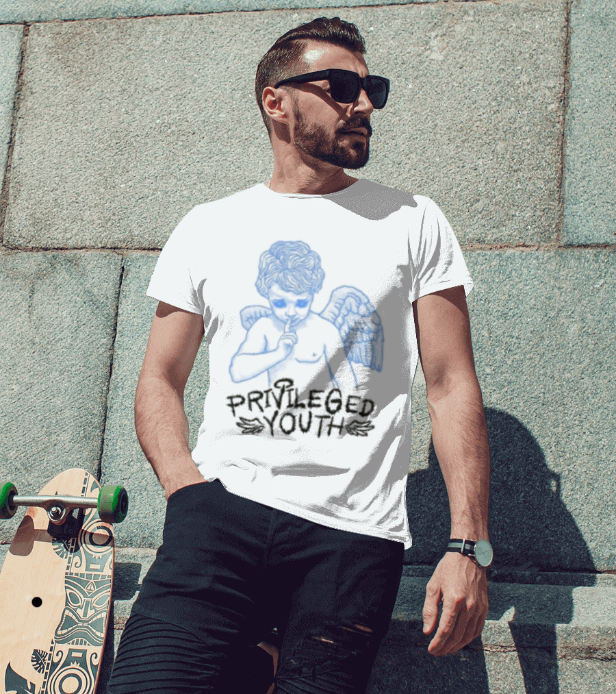 Privileged Youth Angel Blue Winged Figure Cream Color T-Shirt