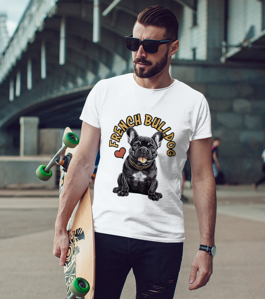 French Bulldog With Heart Frenchie Dog Lover T-Shirt