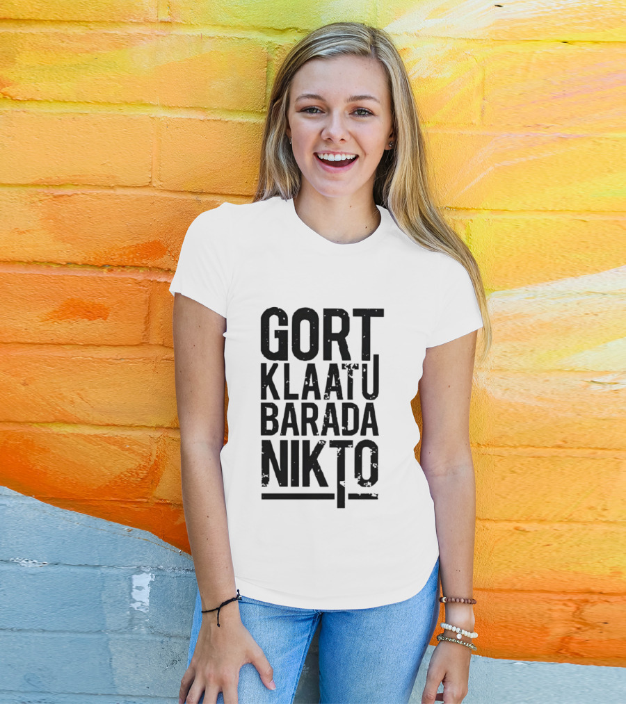 Gort Klaatu Barada Nikto Distressed The Day The Earth Stood Still T-Shirt