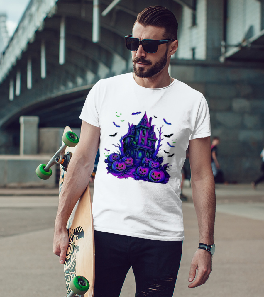 Halloween Bats Haunted House T-Shirt