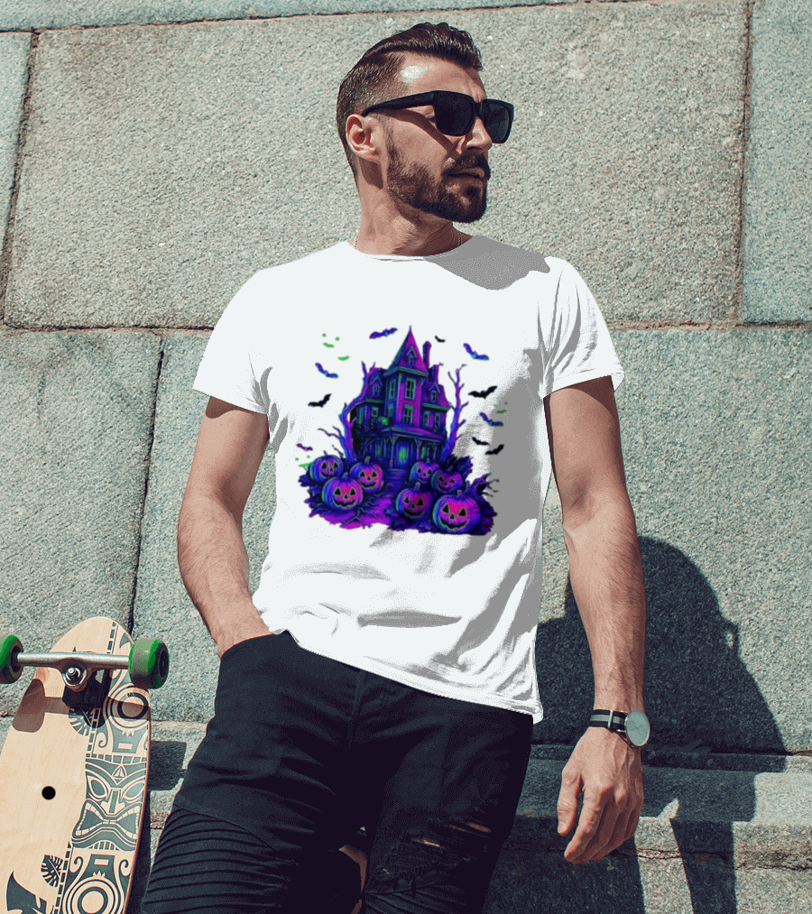 Halloween Bats Haunted House T-Shirt