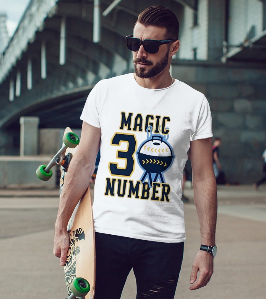 Milwaukee Brewers Magic Number 3 Baseball Grill Sports T-Shirt