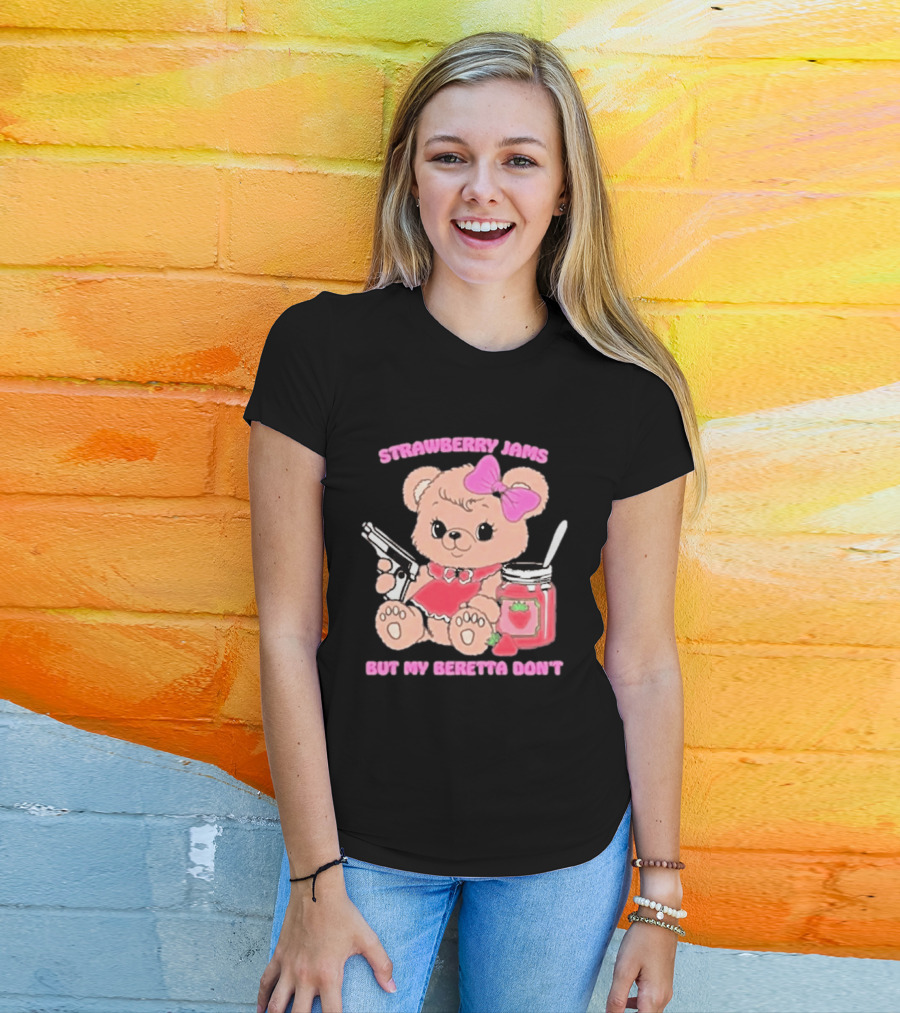 Strawberry Jams Cute Bear With Beretta And Jam Jar T-Shirt