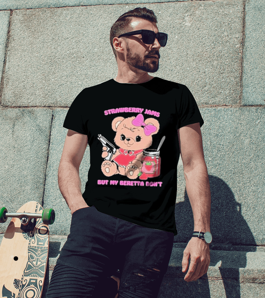 Strawberry Jams Cute Bear With Beretta And Jam Jar T-Shirt
