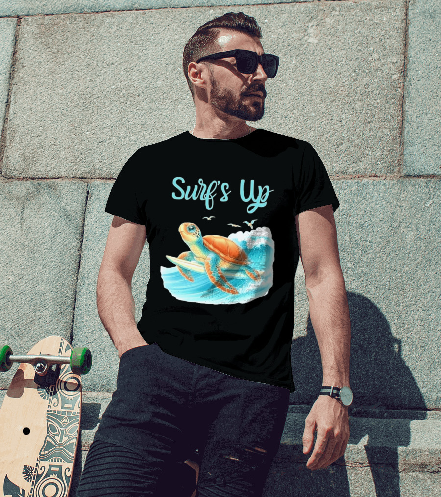 Surf's Up Turtle Riding Surfboard On Big Wave T-Shirt