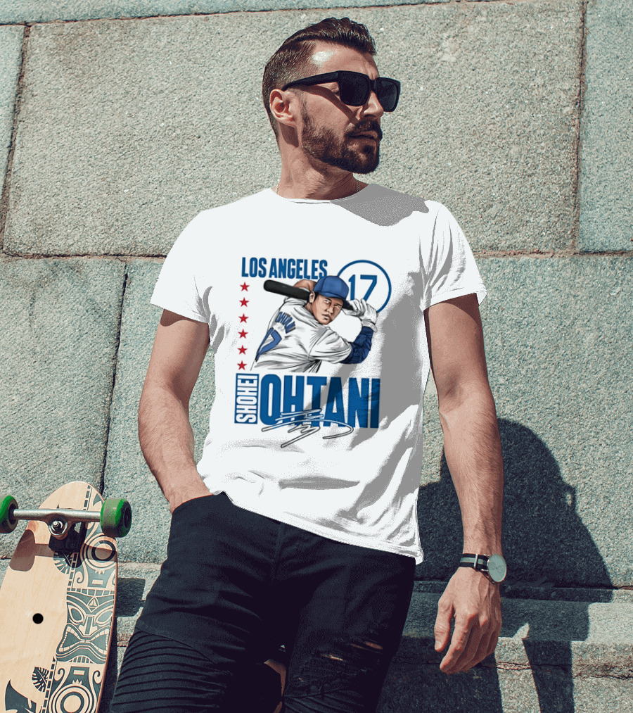 Los Angeles Shohei Ohtani 17 MLB Baseball Player Graphic With Stars T-Shirt