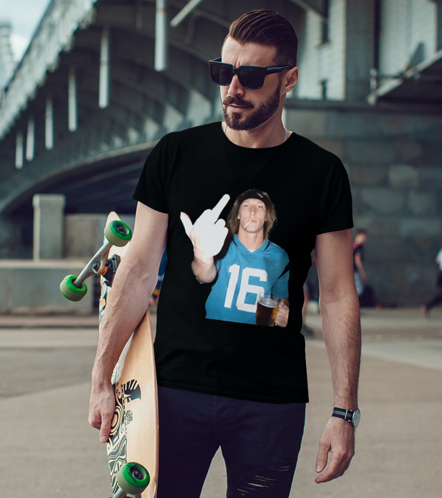 Trevor Lawrence Jersey 16 Middle Finger Beer Cigarette Jacksonville Jaguars T-Shirt