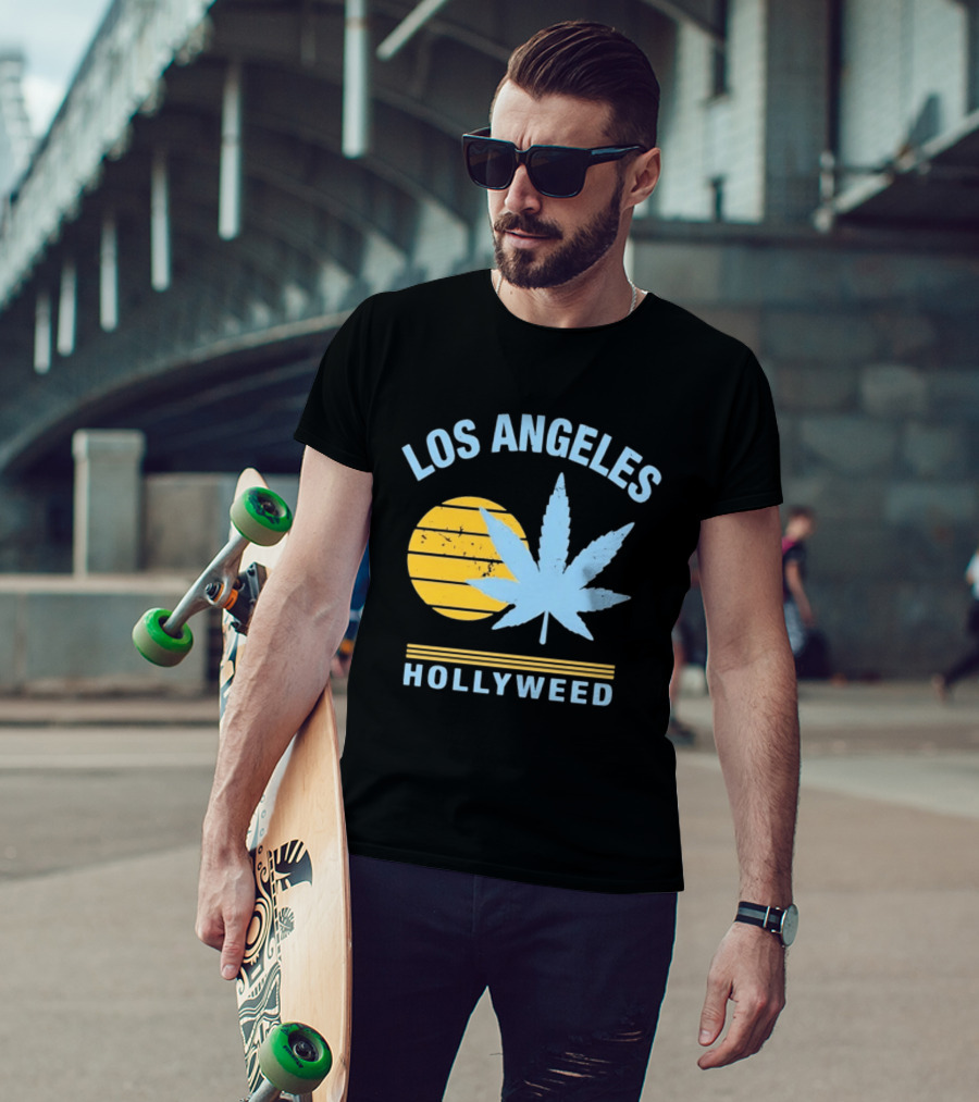 Los Angeles Hollyweed Cannabis Leaf Sunburst T-Shirt