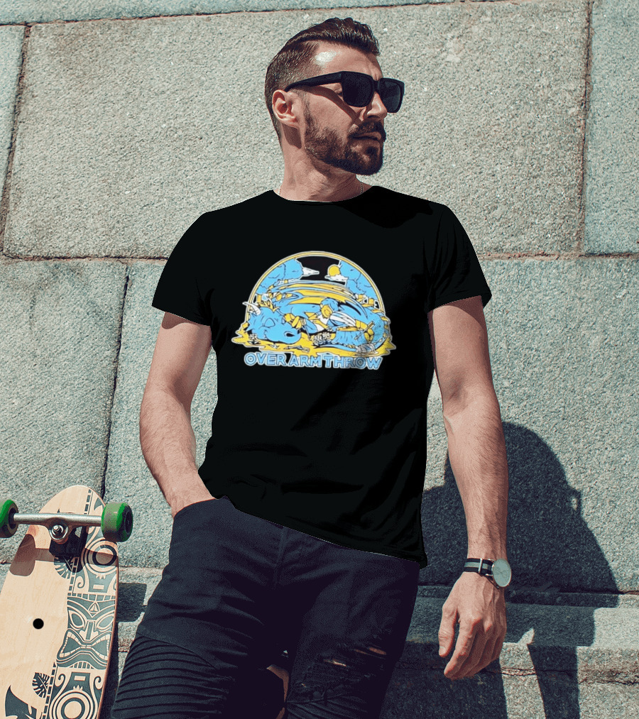 Over Arm Throw Cartoon Sleeping Blue Dragon Under Moonlit Sky T-Shirt