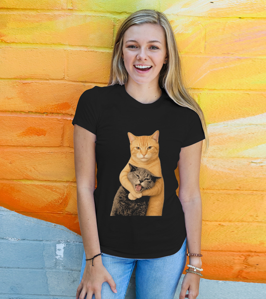 Cat Fight Meme Hugging Cats Funny Pet Lovers T-Shirt