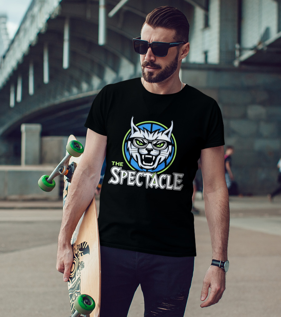 The Spectacle Cat With Glasses Feline Roaring Icon In Blue Circle T-Shirt