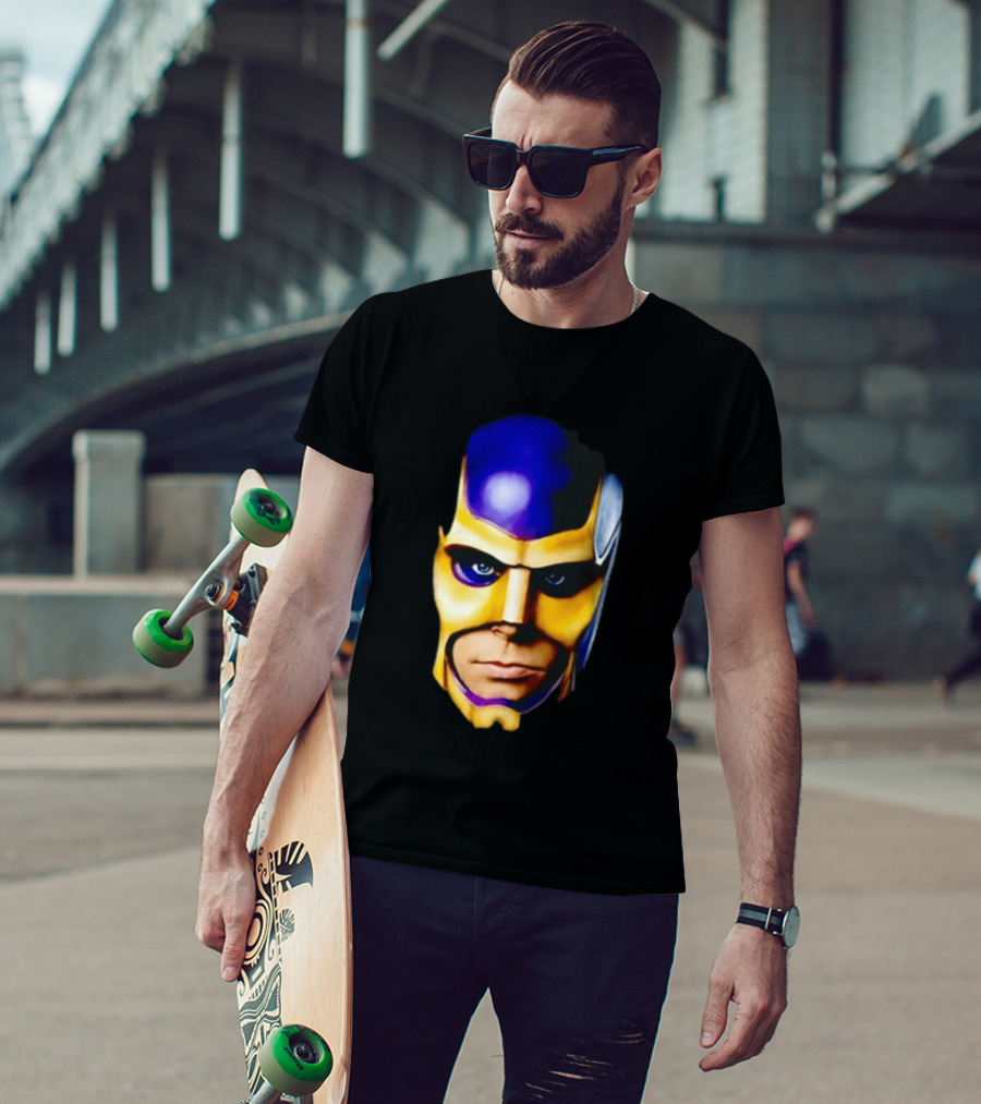 Realistic Painted Purple Gold Superhero Mask Face Close Up T-Shirt