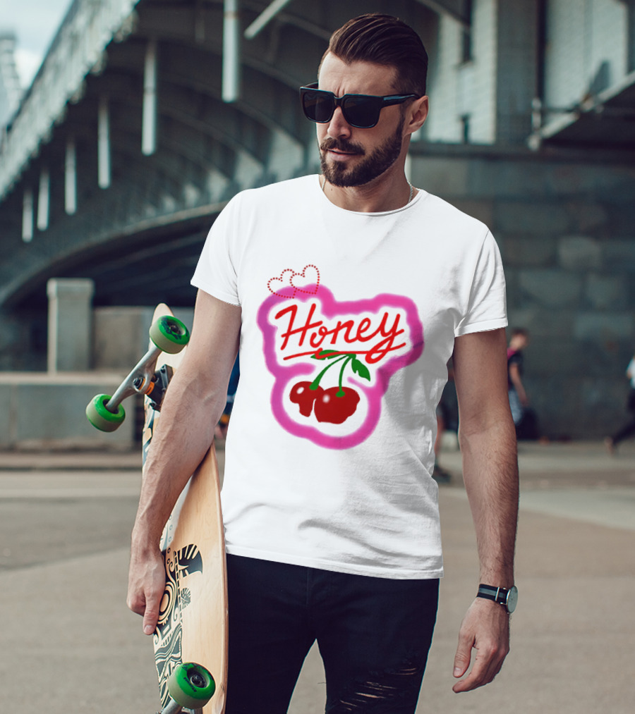 Honey Cherry Fruit Hearts Pink Neon T-Shirt