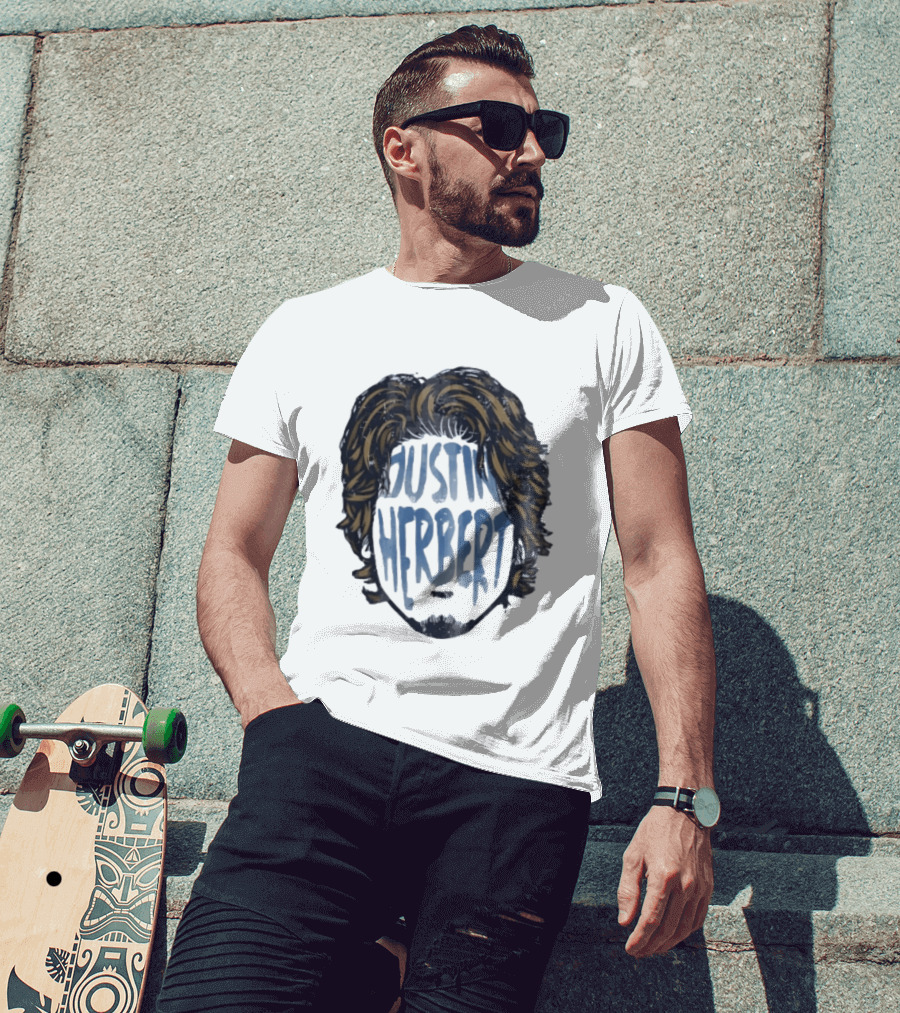 Justin Herbert Distressed Long Hair Beard Head T-Shirt