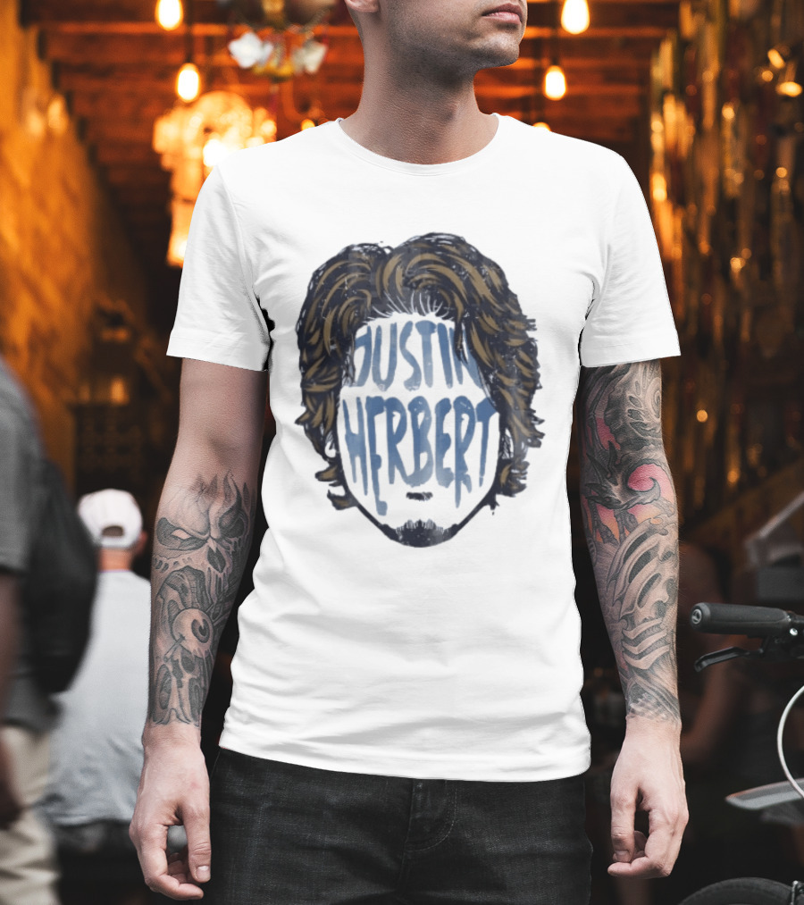 Justin Herbert Distressed Long Hair Beard Head T-Shirt