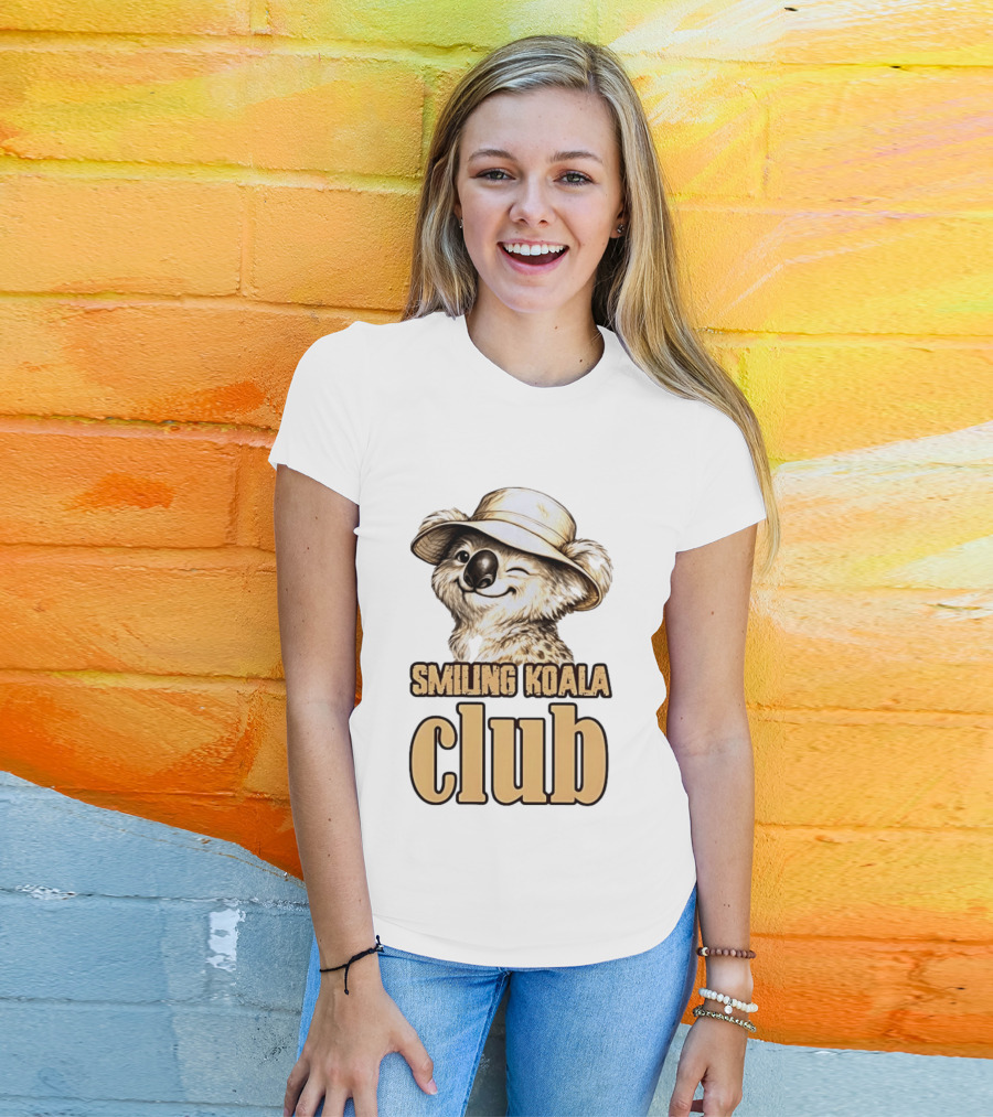 Smiling Koala Club Animal Wildlife Winking Koala Wearing Hat T-Shirt