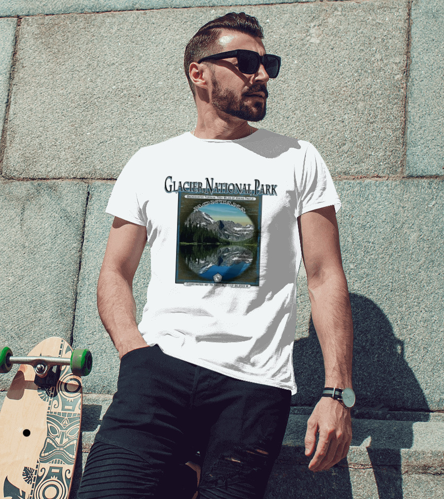 Glacier National Park Montana Backcountry Terrain 700 Miles Hiking Trails T-Shirt