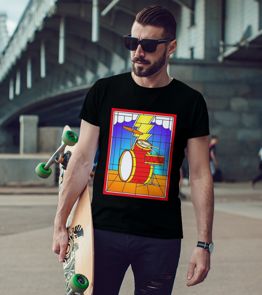 Stained Glass Drum Kit With Lightning Bolt T-Shirt