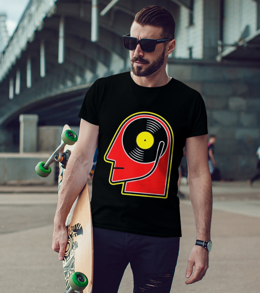 Vinyl Album Head With Record Disc Ear Retro Music T-Shirt