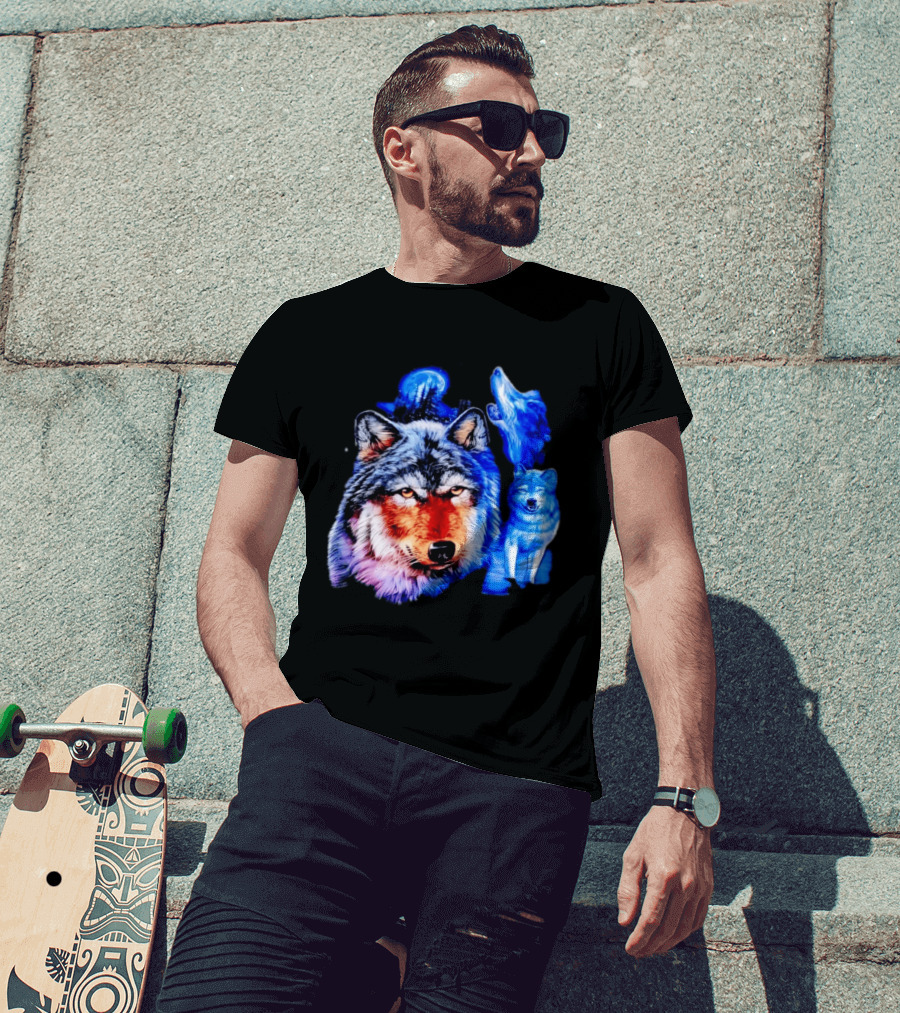 Wild Wolf Pack Moon Night Scene Nature Wildlife Wolves Howling T-Shirt