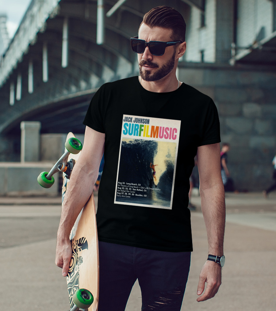 Jack Johnson Surf Film Music Tour Long Beach San Rafael Boulder August 2026 Events T-Shirt