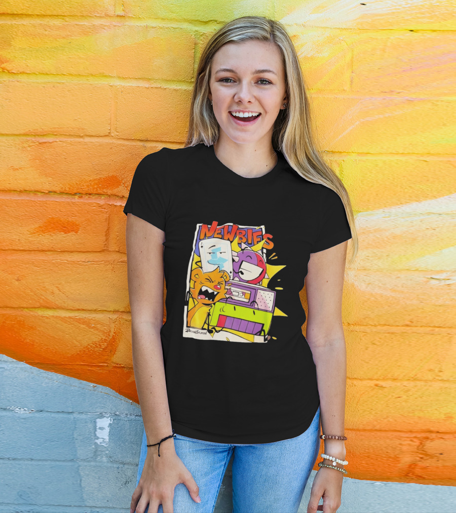 Newbies RaidingSalmon Cartoon Boombox And Cards Explosion T-Shirt
